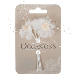 Ribbon Rose with Net & Pearls: 26mm: Cream: 4 Stems