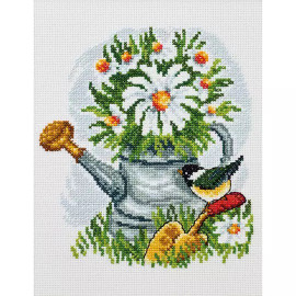 Bluetit with Watering Can Counted Cross Stitch Kit by Permin