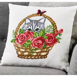 Basket and Cat Cushion Counted Cross Stitch Kit by Permin