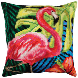 Pink Flamingo Chunky Cushion Cross Stitch Kit by Collection D art