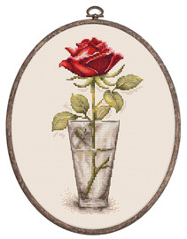 Rose “Mister Lincoln Cross Stitch Kit with Hoop Included By Luca-S