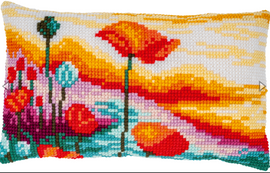 Poppies Landscape Cross Stitch Cushion Kit by Vervaco