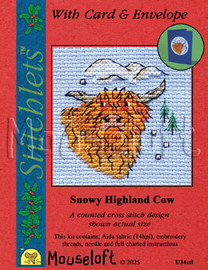 Snowy Highland Cow Cross Stitch Kit by Mouseloft