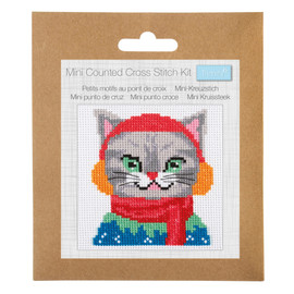 Cat Ear Muffs Mini Counted Cross Stitch Kit by Trimits
