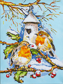 Winter Robins Paint-by-Numbers Kit by Vervaco Winter Robins Paint-by-Numbers Kit by Vervaco