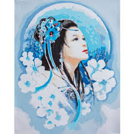 Asian Lady in Blue Paint-by-Numbers Kit by Vervaco Asian Lady in Blue Paint-by-Numbers Kit by Vervaco