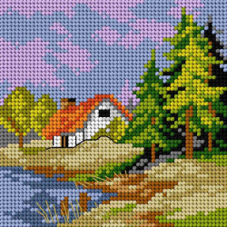 Cottage by the Lake Summer Tapestry Canvas Only by Orchidea