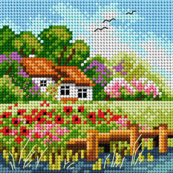 Summer Lakeside Cottage Tapestry Canvas Only by Orchidea