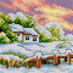 Winter Lakeside Cottage Tapestry Canvas Only by Orchidea