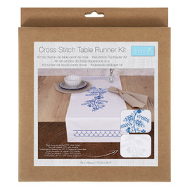 Printed Cross Stitch Kit: Table Runner: Blue Floral by Trimits
