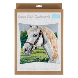 Horse White Cushion Cross Stitch Kit By Trimits