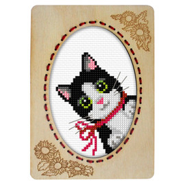 Domestic Cat Counted Cross Stitch Kit by Plywood Frame by Orchidea