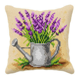 Lavender in a Watering Can Counted Cross Stitch Cushion Kit by Orchidea