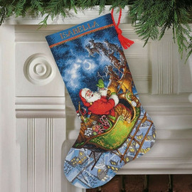 Santa Flight Cross Stitch Stocking By Dimensions