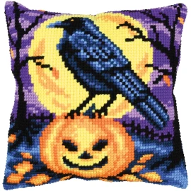 Halloween Crow Cushion Printed Cross Stitch Kit by  Vervaco