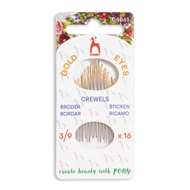 Hand Sewing Needles: Crewels: Gold Eye: Sizes 3-9