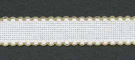 1 Metre 14 Count White Aida Band with Gold Edge  Width 2.5cm 