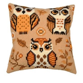 Autumn Owls Cushion Printed Cross Stitch Kit By Vervaco