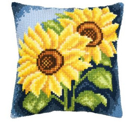 Pair of Sunflowers Cushion Printed Cross Stitch Kit By Vervaco