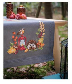 Hedgehog and Robin Runner Printed Cross Stitch Kit By Vervaco