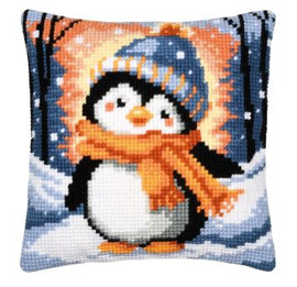 Chilly Little Penguin Cushion Printed Cross Stitch Kit  By Vervaco