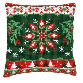 Nordic Evergreen Snowflake Cushion Printed Cross Stitch Kit By Vervaco