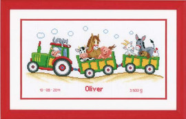 Tractor And Trailer Birth Sampler Cross Stitch Kit