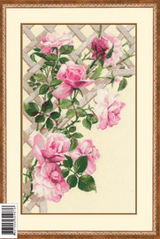 Pink Roses On Lattice Cross Stitch Kit