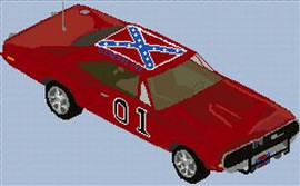 General Lee Dodge Charger Cross Stitch Chart