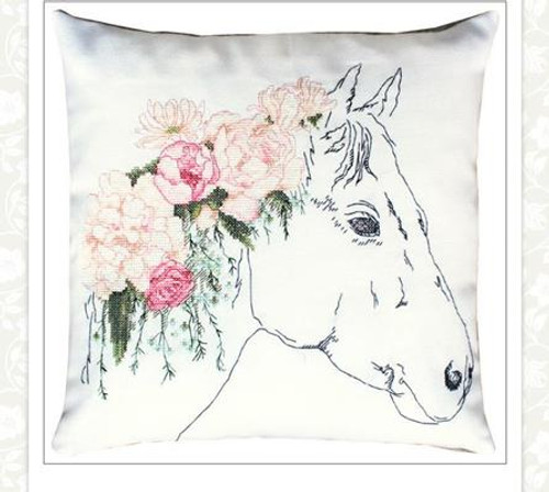 Floral Horse Pillow Cross Stitch Kit by Luca-S