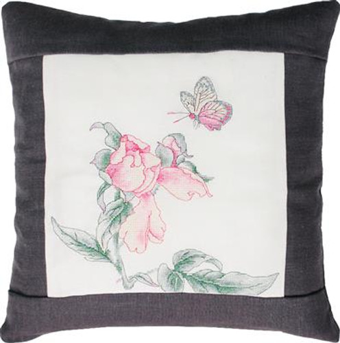 Rose and Butterfly Pillow - Grey Cross Stitch Kit by Luca-S
