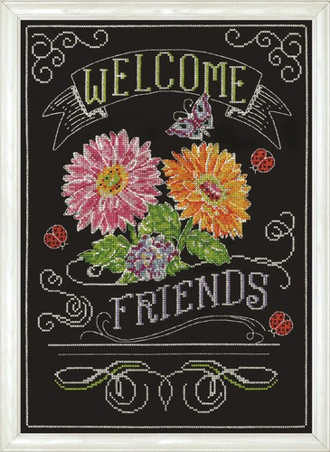Welcome Friends Chalkboard Cross Stitch Kit by Design Works