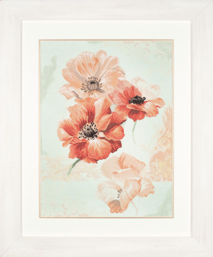 Sky Anemone Cross Stitch Kit on Linen By Lanarte