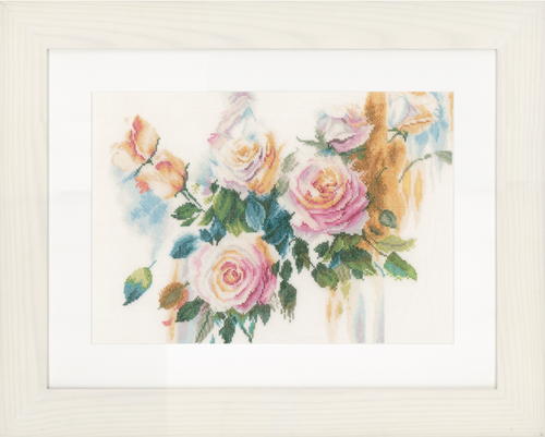 Counted Cross Stitch Kit: Pink Roses Bouquet (Linen)