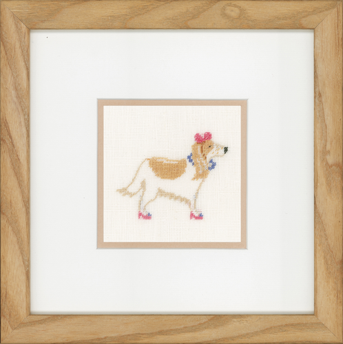 Dog with Pink Bow Counted Cross Stitch (Linen) By Lanarte