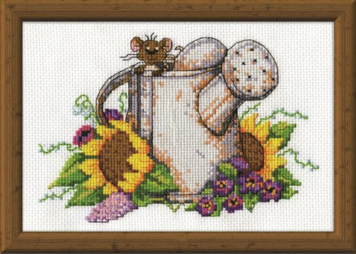 Watering Can Mouse Cross Stitch Kit by Design Works