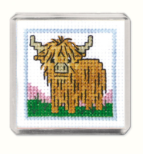 Wee Hieland Coo Fridge Magnet Cross Stitch Kit by Textile Heritage