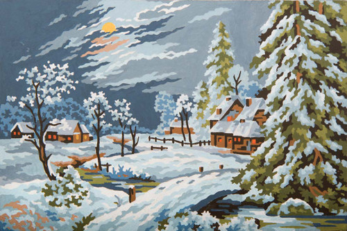 Moonlight Snow Scene Canvas only By Grafitec