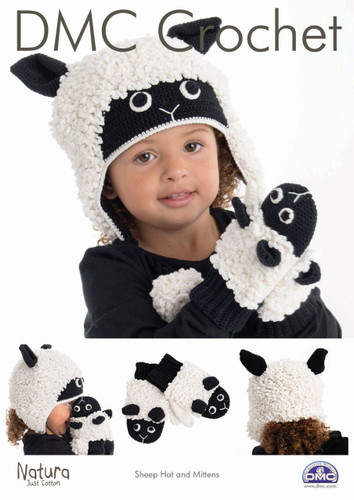 Sheep Hat & Matching Mittens Crochet Pattern Leaflet  By DMC