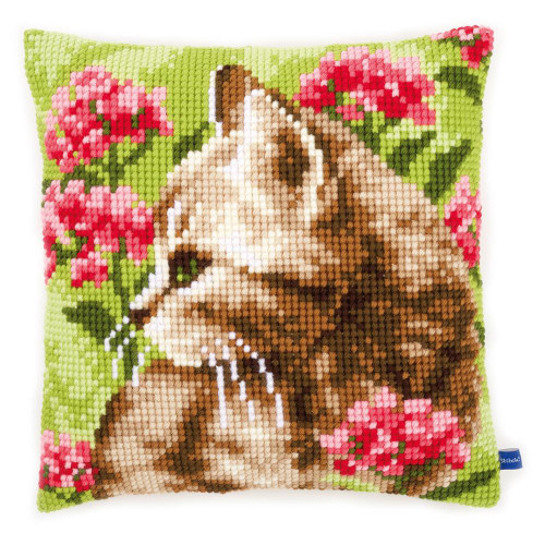 Cat in a field of flowers Chunky Cross Stitch Kit By Vervaco