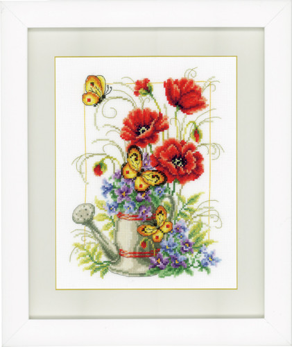 Watering Can Flowers  Counted Cross Stitch Kit By Vervaco