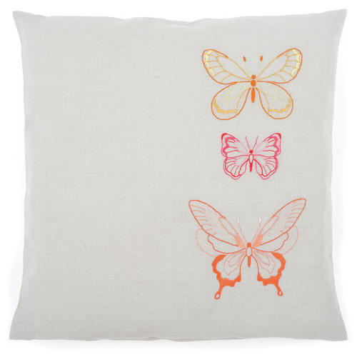 Orange Butterflies  Embroidery Cushion Kit By Vervaco