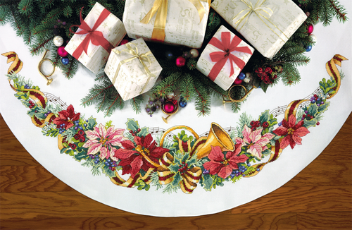 Holiday Harmony Tree skirt Cross Stitch Kit