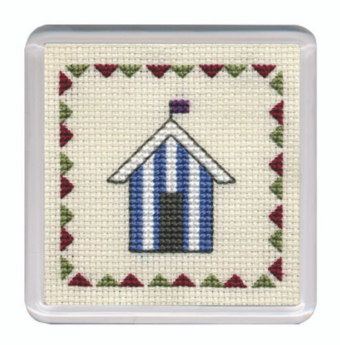 Beach Huts Coaster (Blue Stripe) Cross Stitch Kit by Textile Heritage