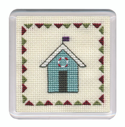 Beach Huts Coaster (Turquoise Stripe) Cross Stitch Kit by Textile Heritage