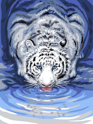 White Tiger Drinking Tapestry Canvas By Grafitec