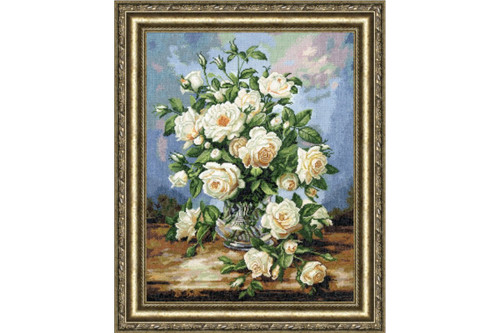 White Rose Bouquet Cross Stitch Kit by Golden Fleece
