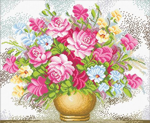 Vase of flowers No Count Cross Stitch Kit By Riolis