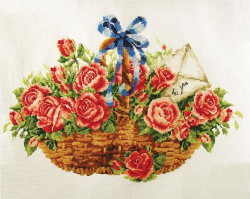 Basket of Roses No Count Cross Stitch Kit By Riolis