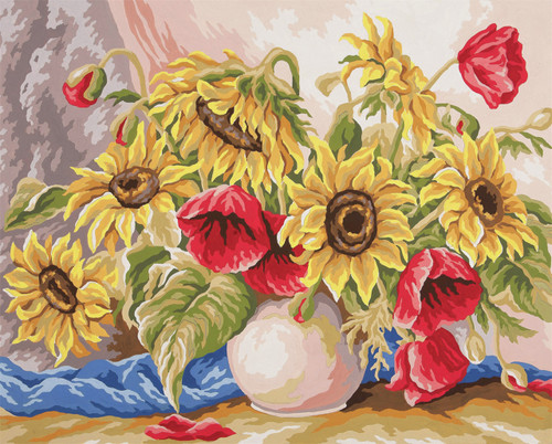 Poppies and Sunflowers  Tapestry Canvas By Collection D'art